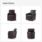 Transitional Swivel Faux Leather Barrel Chair with Metal Base