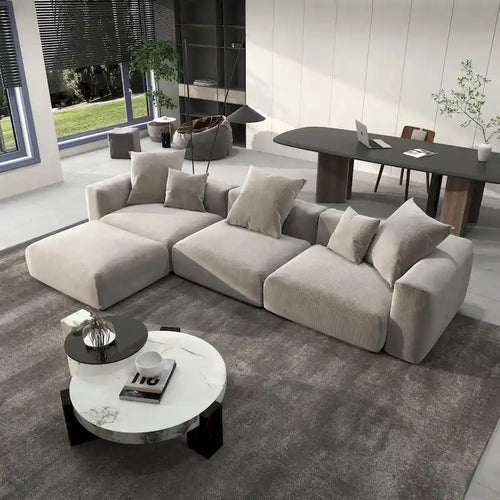 142 L-shape Oversized Corduroy Sectional Sofa Classic Deep Couch with Ottoman