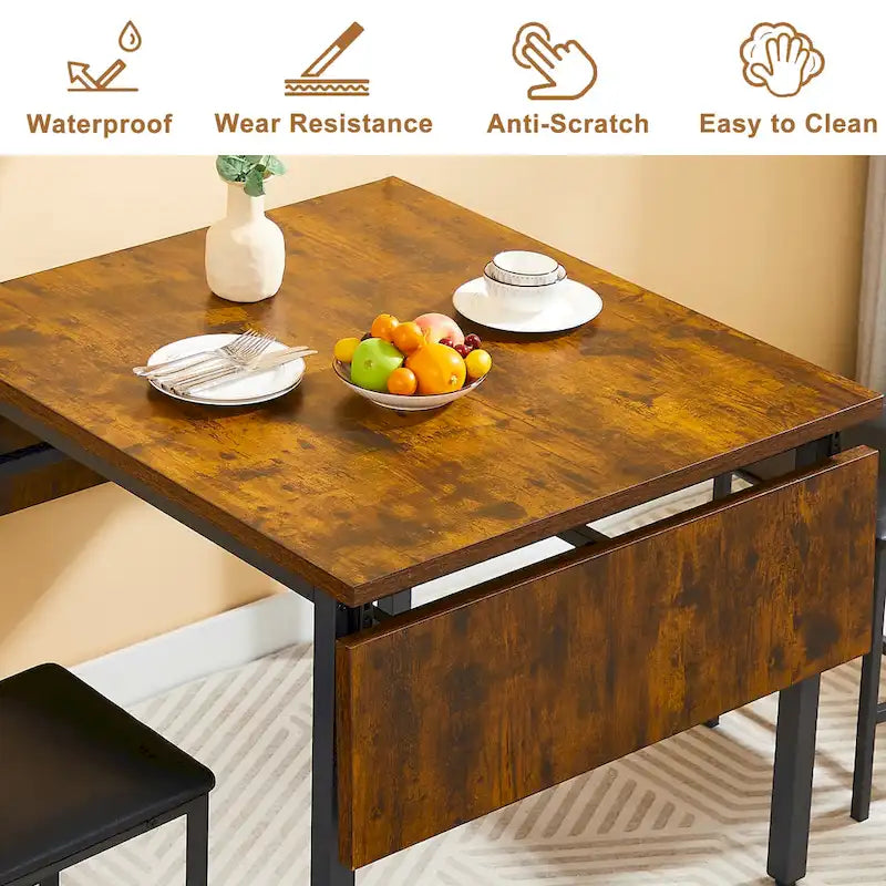Modern Industrial 63.2 Extendable Dining Table w/Drop Leaf, Seats 6