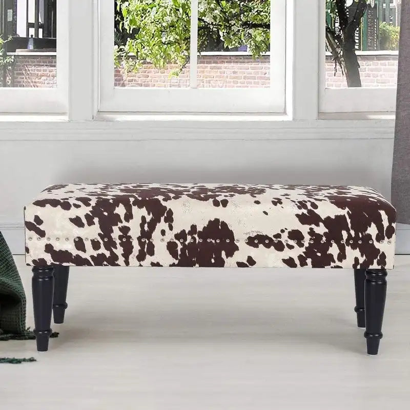  Cow Print Fabric Rectangular Bench Ottoman