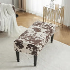 Cow Print Fabric Rectangular Bench Ottoman