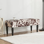Cow Print Fabric Rectangular Bench Ottoman