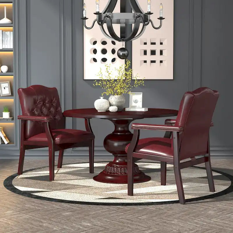  Button-tufted Vinyl Guest Chair with Antique-brass Nailhead Trims