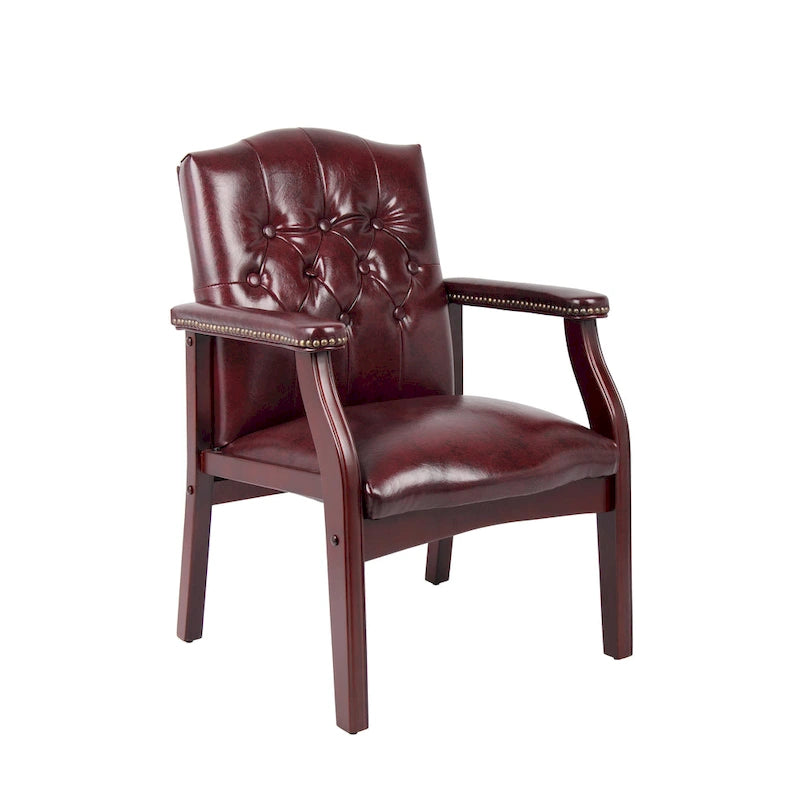 Button-tufted Vinyl Guest Chair with Antique-brass Nailhead Trims