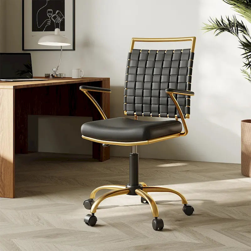 CAROCC Home Office Desk Chair Gold with Throw Pillow