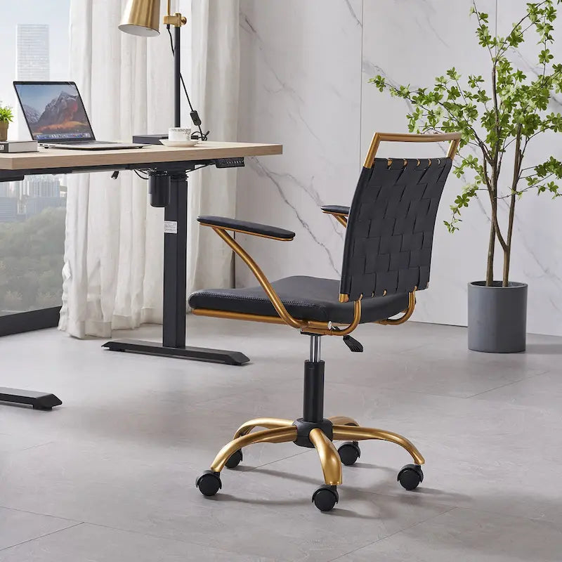 CAROCC Home Office Desk Chair Gold with Throw Pillow