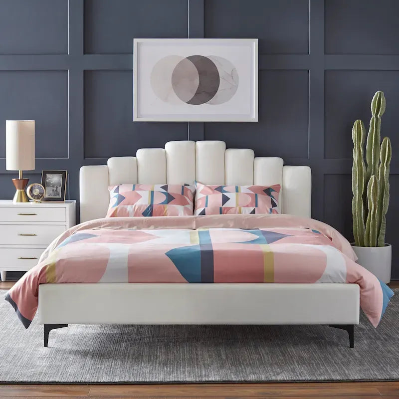 Stark Velvet Upholstered Modern Queen Platform Bed