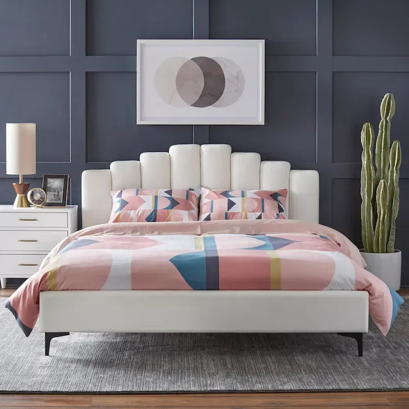 Stark Velvet Upholstered Modern Queen Platform Bed