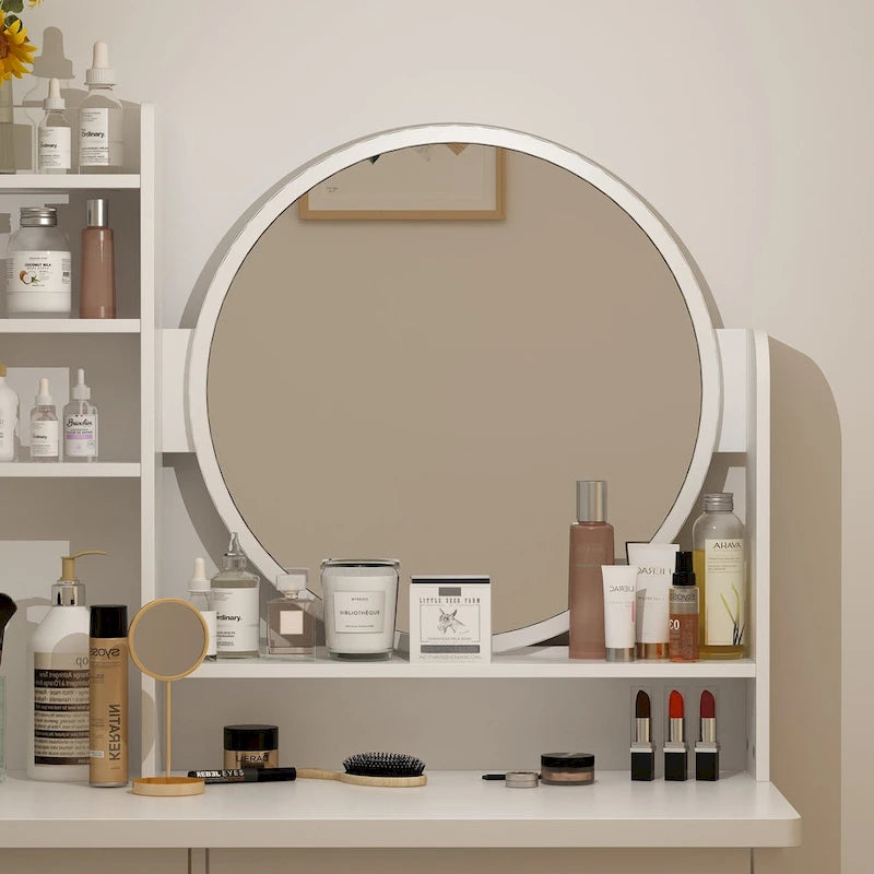Makeup Vanity Set Dresser w/Mirror Stool 5 Drawers - White/Pink/Black - 31.5L x 15.7W x 52H