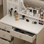 Makeup Vanity Set Dresser w/Mirror Stool 5 Drawers - White/Pink/Black - 31.5L x 15.7W x 52H