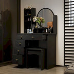 Makeup Vanity Set Dresser w/Mirror Stool 5 Drawers - White/Pink/Black - 31.5L x 15.7W x 52H