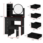Makeup Vanity Set Dresser w/Mirror Stool 5 Drawers - White/Pink/Black - 31.5L x 15.7W x 52H