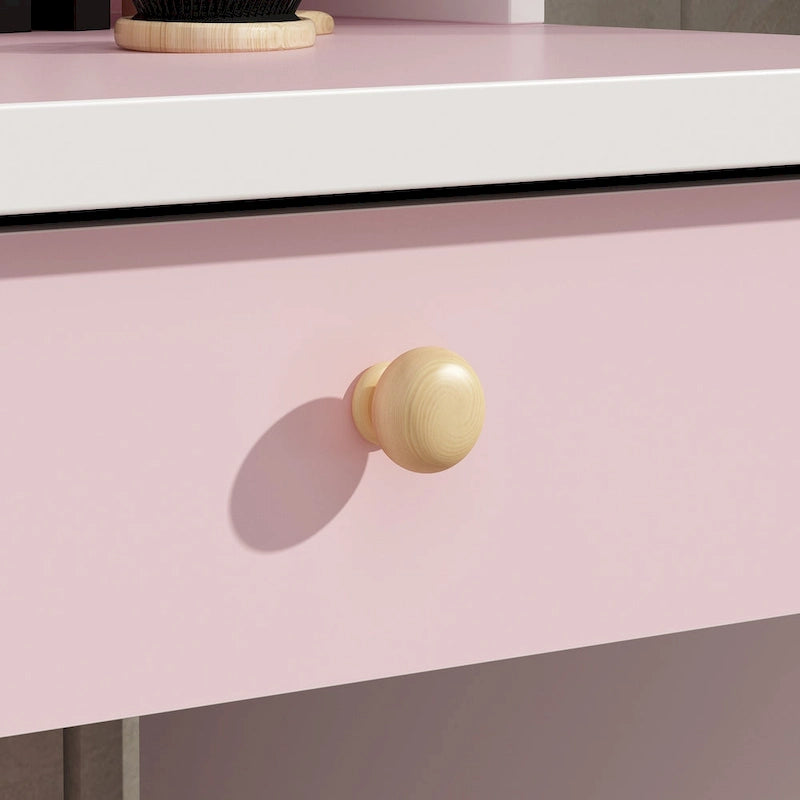 Makeup Vanity Set Dresser w/Mirror Stool 5 Drawers - White/Pink/Black - 31.5L x 15.7W x 52H