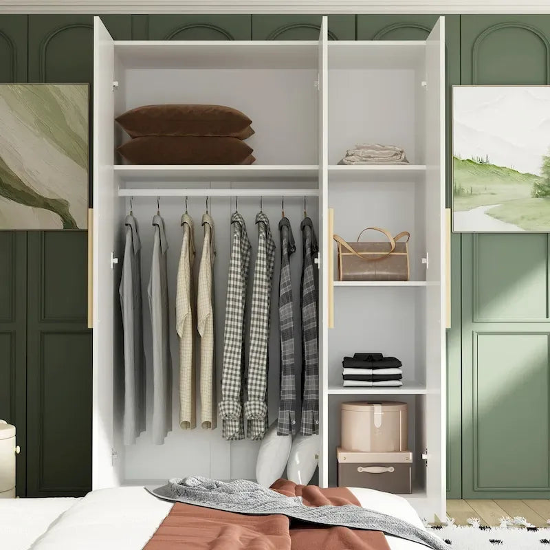 70. H x 47.2 W Wardrobe Cabinet Armoire Three Doors In White Closet