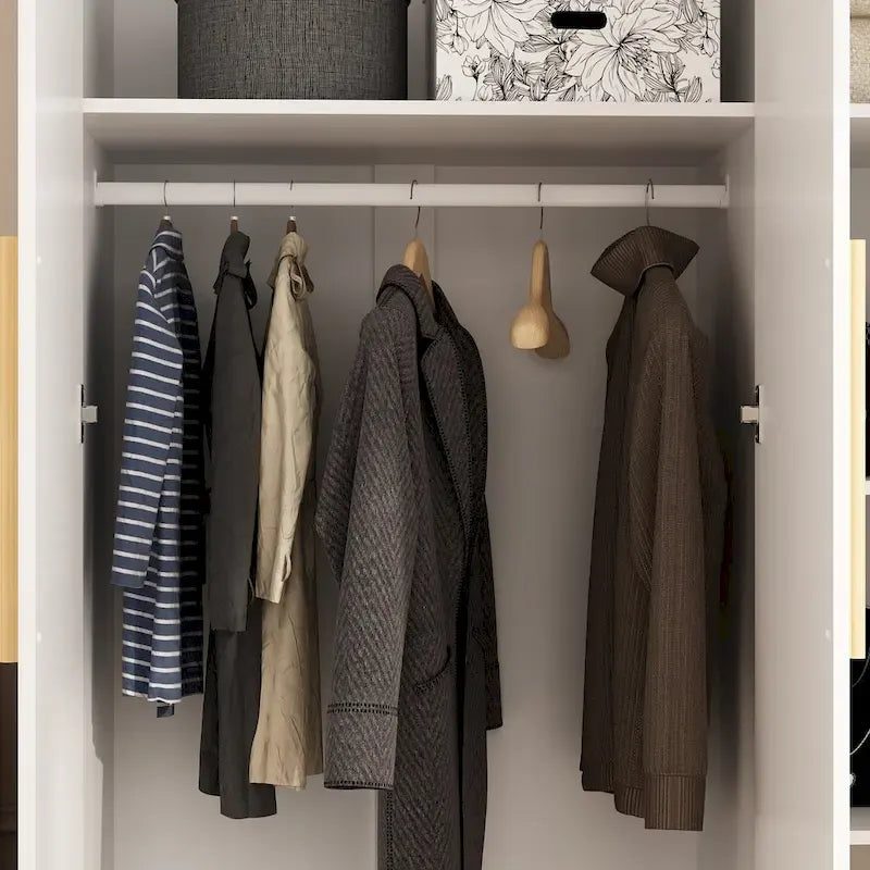 70. H x 47.2 W Wardrobe Cabinet Armoire Three Doors In White Closet