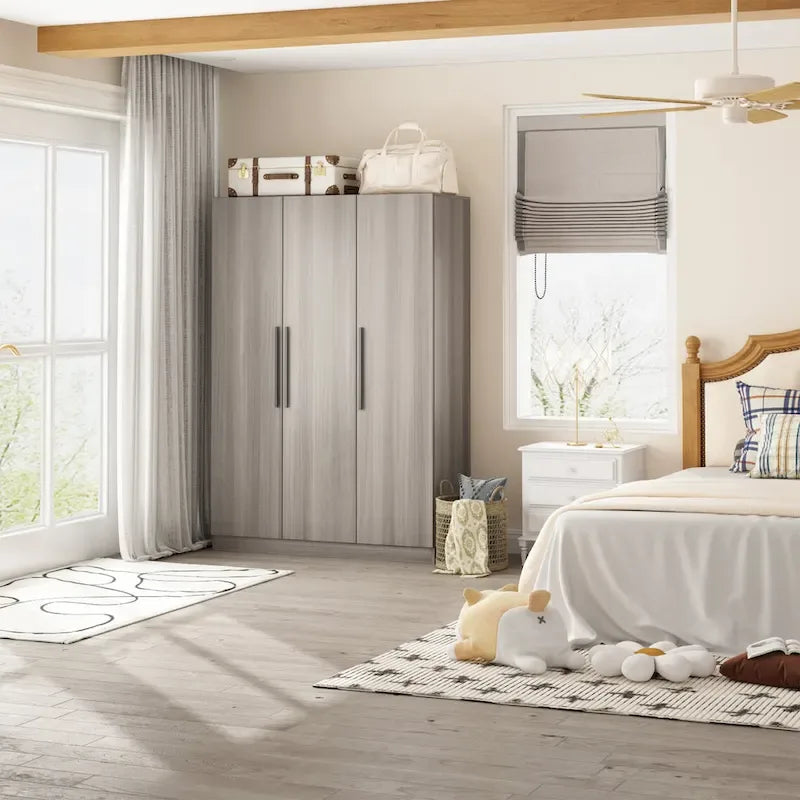 70. H x 47.2 W Wardrobe Cabinet Armoire Three Doors In White Closet