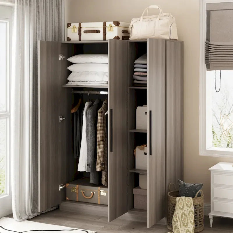 70. H x 47.2 W Wardrobe Cabinet Armoire Three Doors In White Closet