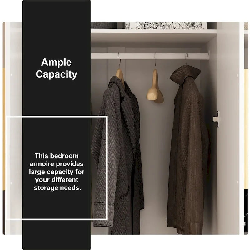 70. H x 47.2 W Wardrobe Cabinet Armoire Three Doors In White Closet