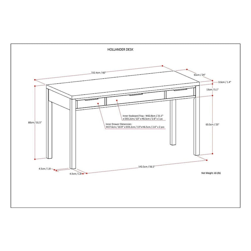 WYNDENHALL Fabian SOLID WOOD Contemporary 60 inch Wide Desk