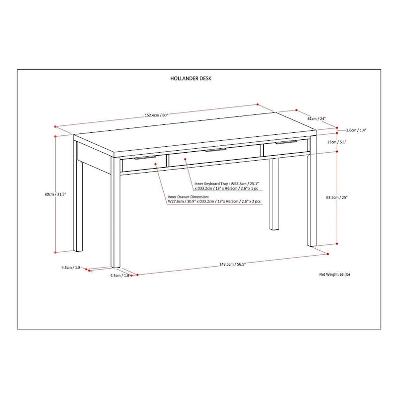 WYNDENHALL Fabian SOLID WOOD Contemporary 60 inch Wide Desk