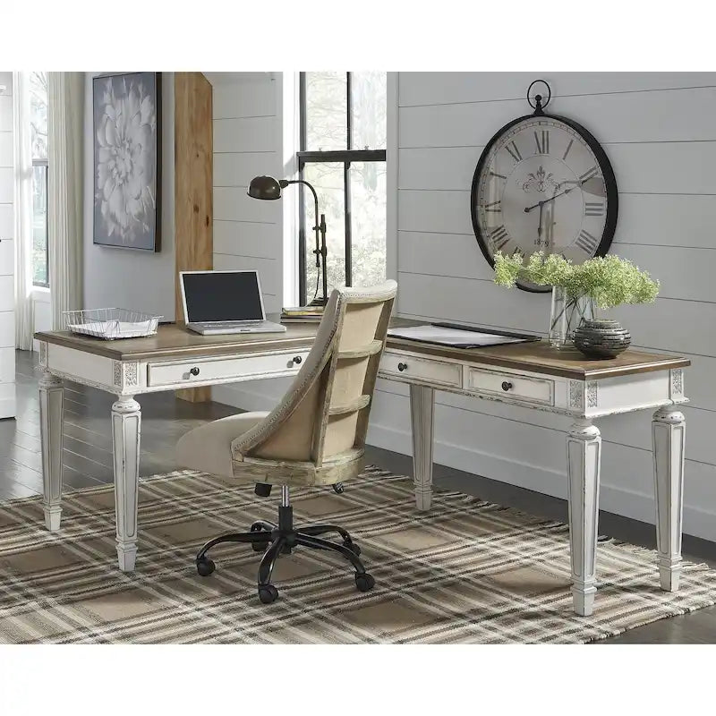 Realyn Antique White/Brown 2-Piece Home Office Desk