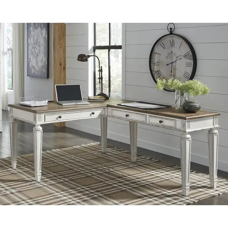 Realyn Antique White/Brown 2-Piece Home Office Desk