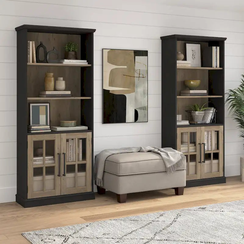 Westbrook 5 Shelf Bookcase with Doors - Set of 2 by Bush Furniture