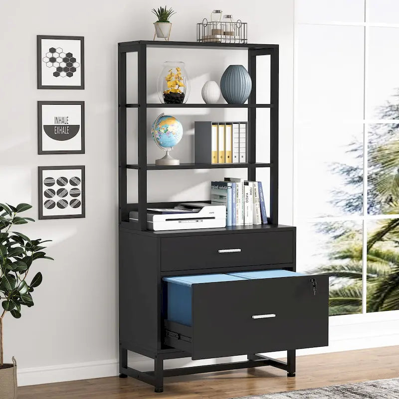 2 Drawer File Cabinet with Open Storage Shelves