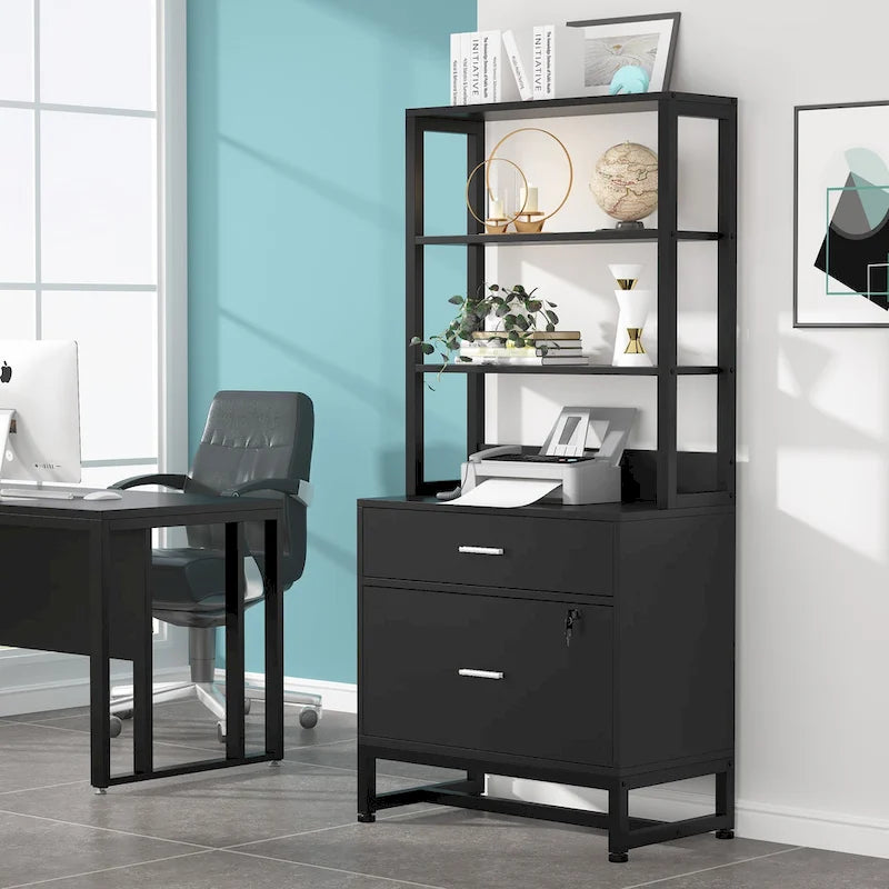 2 Drawer File Cabinet with Open Storage Shelves