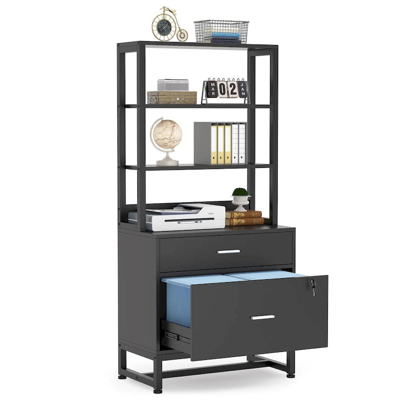 2 Drawer File Cabinet with Open Storage Shelves