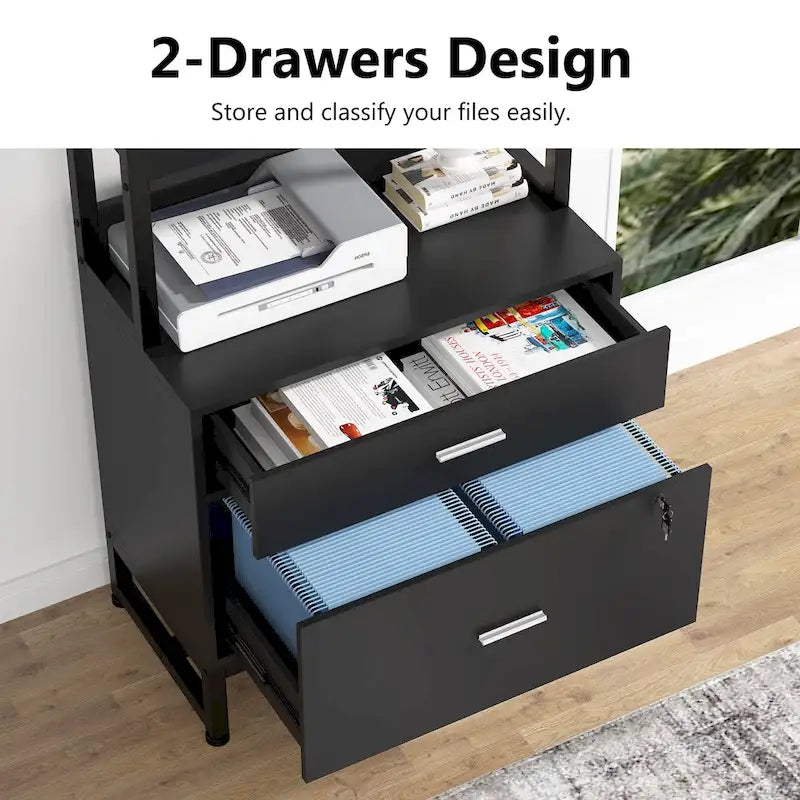 2 Drawer File Cabinet with Open Storage Shelves