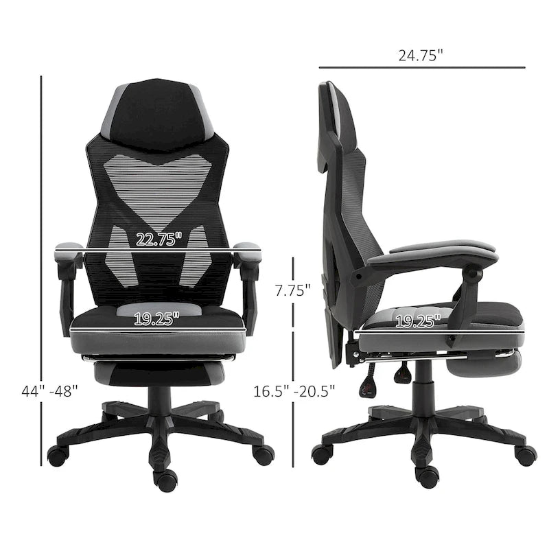 Home Office Chair Adjustable Height Recliner with Retractable Footrest, Mesh Back