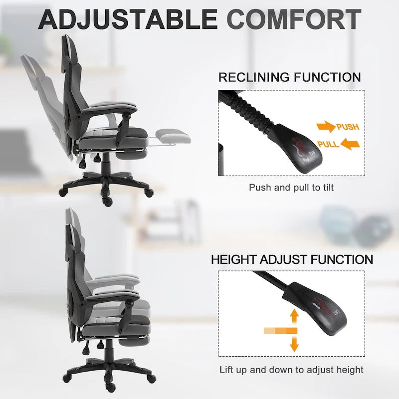 Home Office Chair Adjustable Height Recliner with Retractable Footrest, Mesh Back