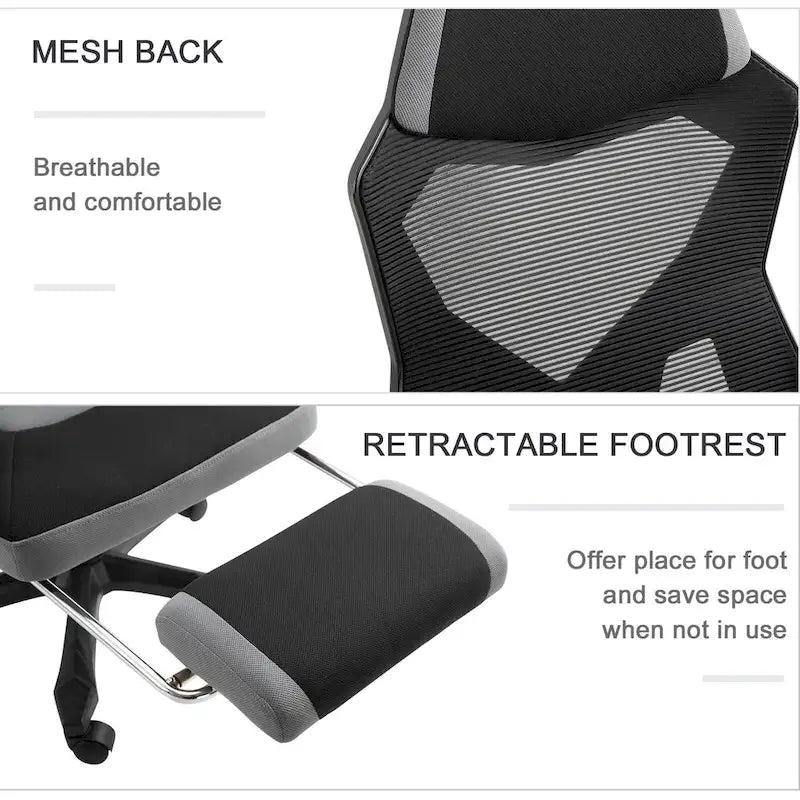 Home Office Chair Adjustable Height Recliner with Retractable Footrest, Mesh Back