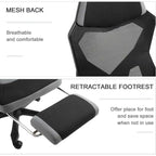 Home Office Chair Adjustable Height Recliner with Retractable Footrest, Mesh Back
