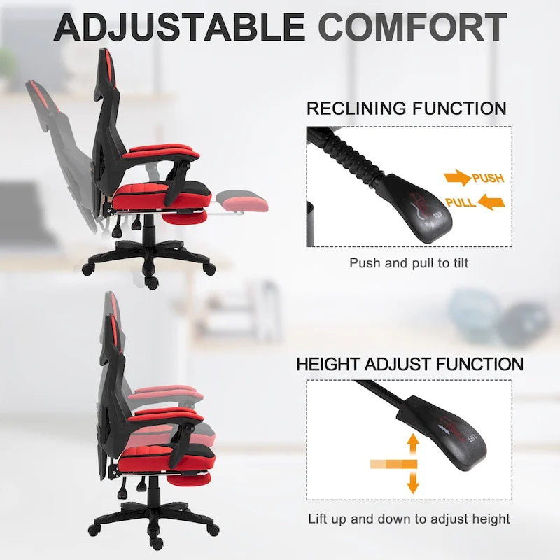 Home Office Chair Adjustable Height Recliner with Retractable Footrest, Mesh Back