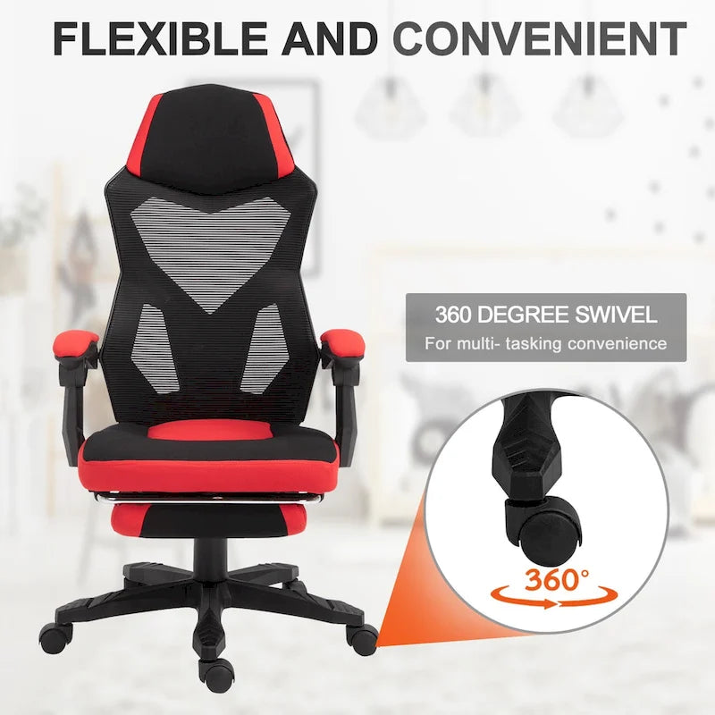 Home Office Chair Adjustable Height Recliner with Retractable Footrest, Mesh Back