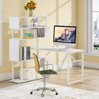 L-Shaped Rotating Computer Desk with 5 Shelves Bookshelf