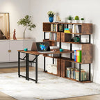 L-Shaped Rotating Computer Desk with 5 Shelves Bookshelf