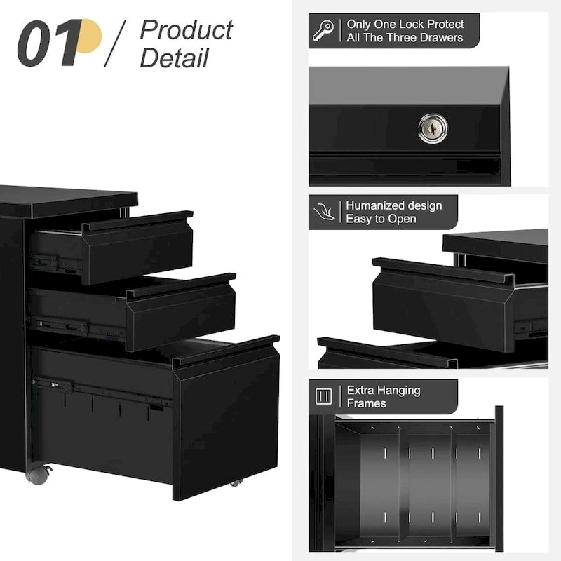 3 Drawer Metal Locking File Cabinet for Home Office