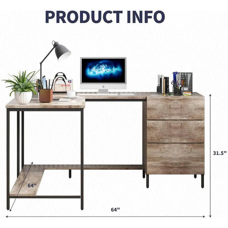 Mixoy L-Shaped Computer Desk with Drawers, Large Corner Office Desk, Modern Executive Desk, Writing Table Workstation