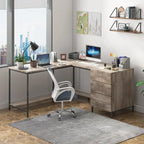Mixoy L-Shaped Computer Desk with Drawers, Large Corner Office Desk, Modern Executive Desk, Writing Table Workstation