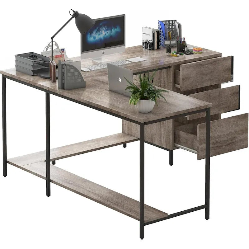 Mixoy L-Shaped Computer Desk with Drawers, Large Corner Office Desk, Modern Executive Desk, Writing Table Workstation