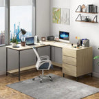 Mixoy L-Shaped Computer Desk with Drawers, Large Corner Office Desk, Modern Executive Desk, Writing Table Workstation
