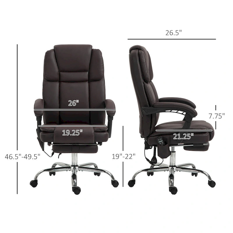 Vinsetto Massage Office Chair with 6 Vibration Points, Heated Reclining PU Leather Computer Chair with Adjustable Height, Black