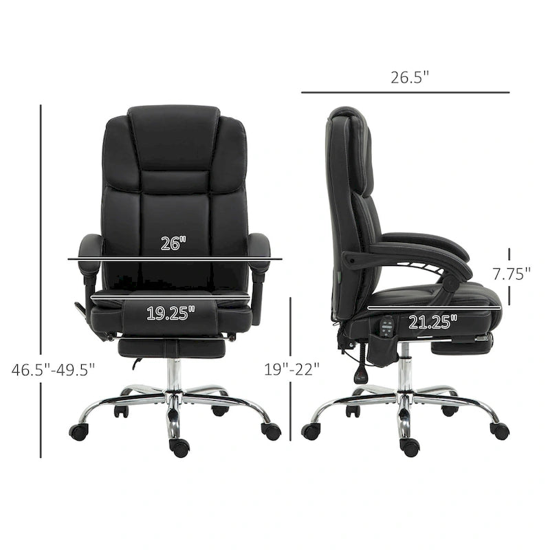 Vinsetto Massage Office Chair with 6 Vibration Points, Heated Reclining PU Leather Computer Chair with Adjustable Height, Black