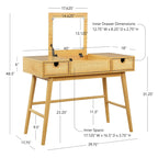 Natural Wooden 2 Cane Drawer Vanity
