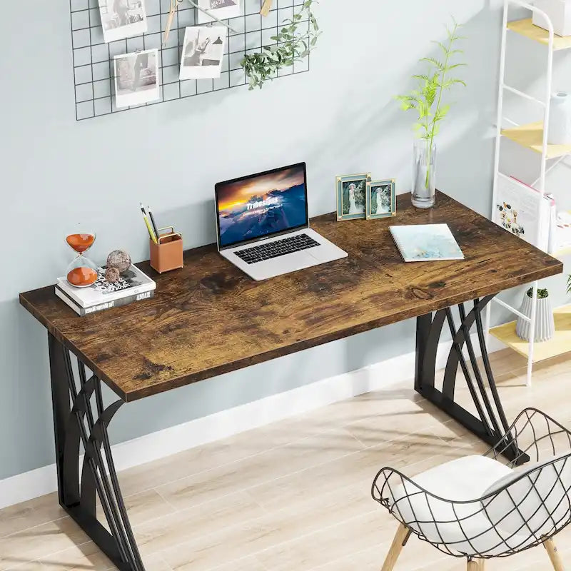 Modern Gold/White Computer Desk, 55 inch Dining Table with Gold Legs, Vanity Table, Conference Table