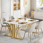 Modern Gold/White Computer Desk, 55 inch Dining Table with Gold Legs, Vanity Table, Conference Table