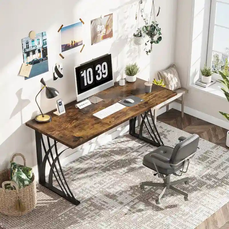 Modern Gold/White Computer Desk, 55 inch Dining Table with Gold Legs, Vanity Table, Conference Table